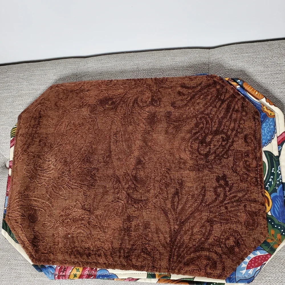 Double Sided Merreratian floral and Brown paisley placemats Set of 6